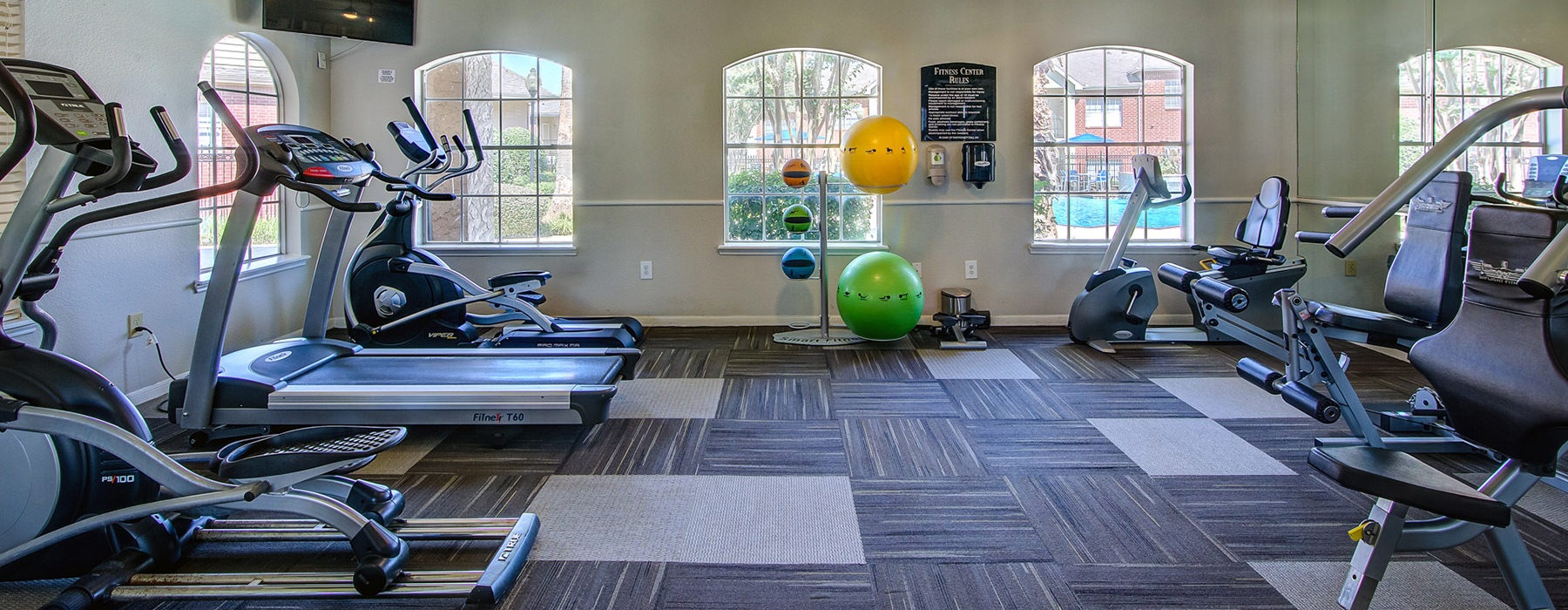Fitness Center with free weights and cardio machines